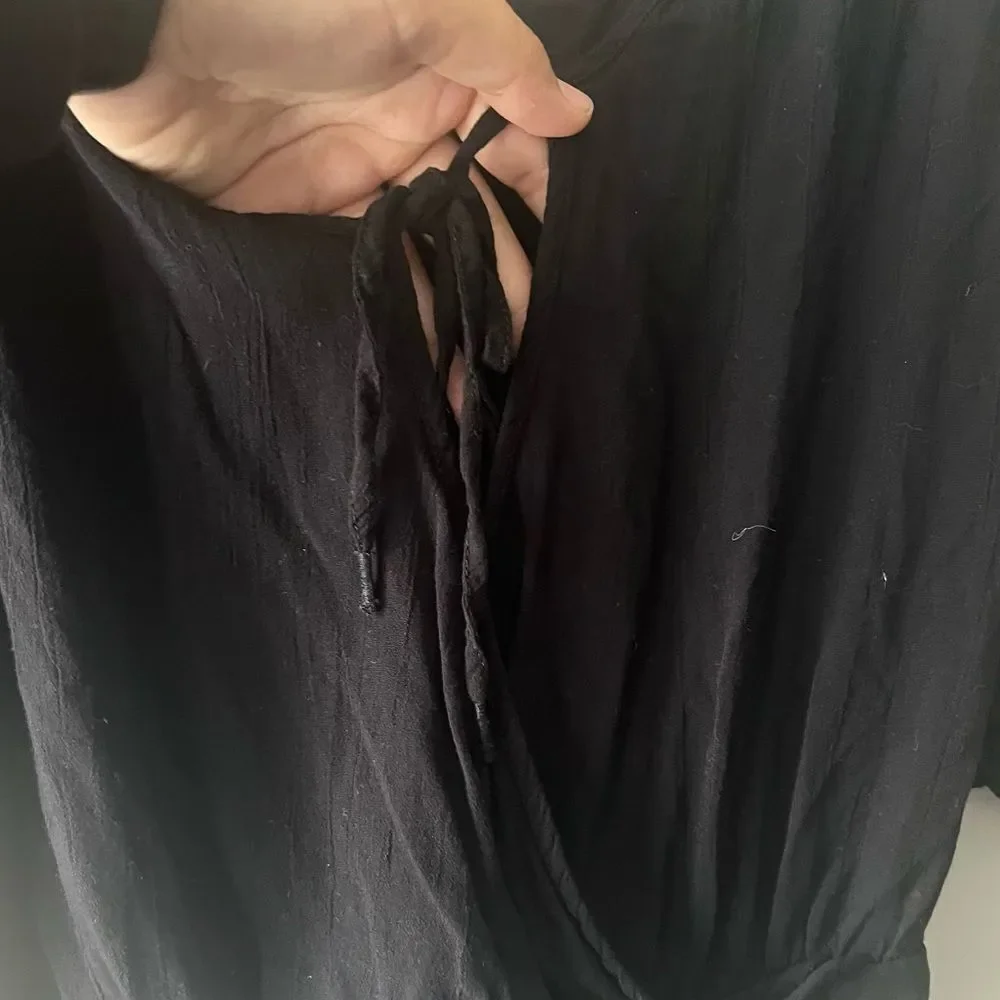 Free People Black Cleo Tie Front Flowy Bodysuit Size XS